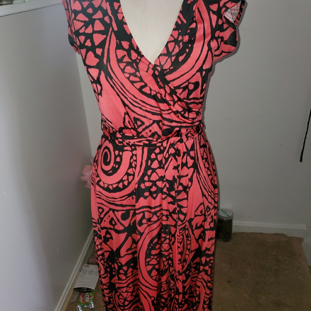 Ladies belted print maxi  dress
